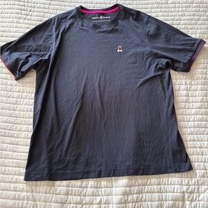 Psycho Bunny Men's Navy T-Shirt with Pink Accents